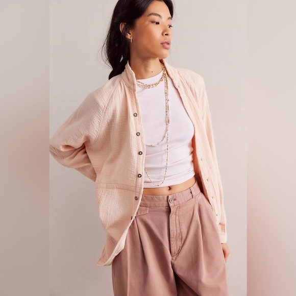 Free People We The Free Summer Daydream Buttondown Long Sleeve Oversized Tunic - Picture 4 of 13